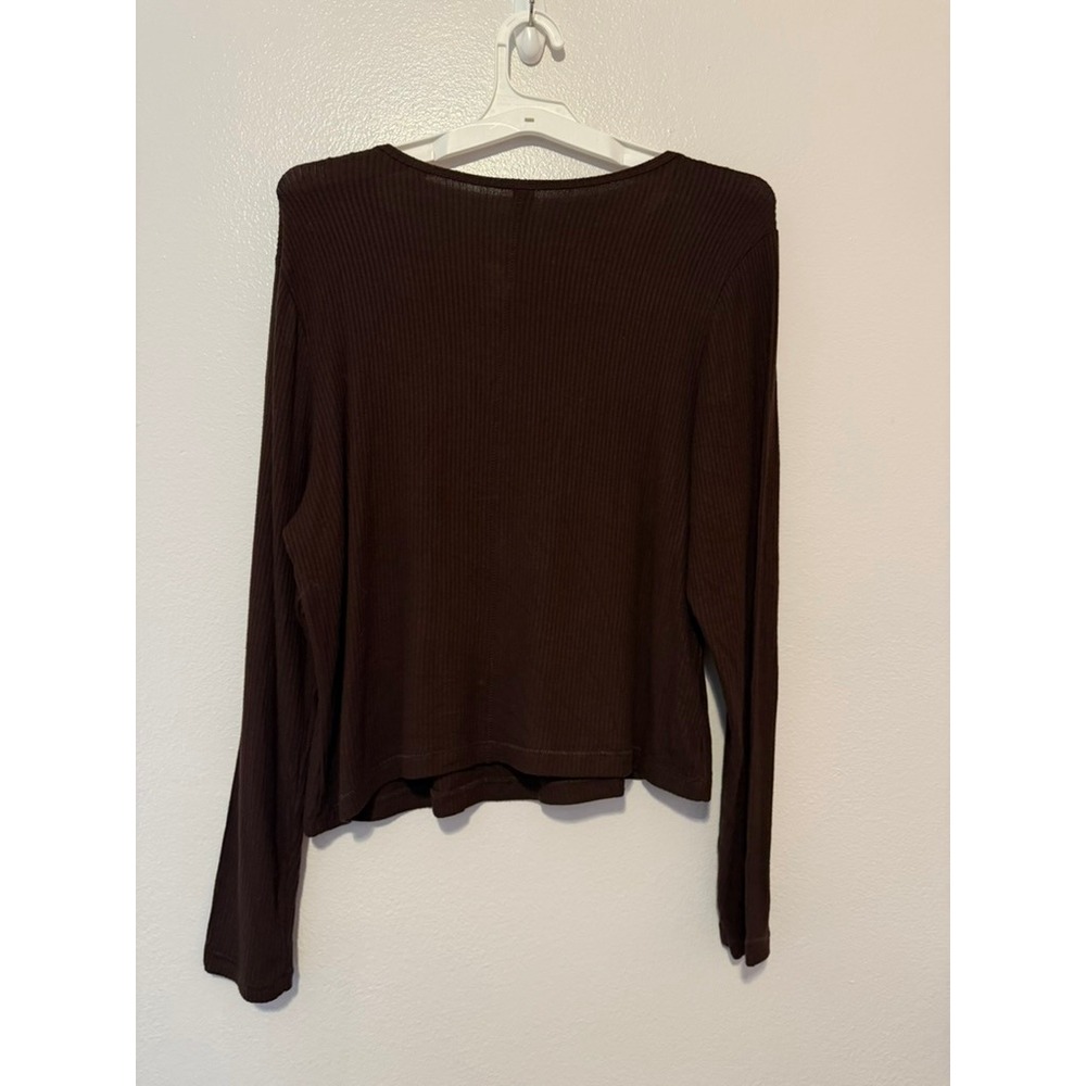 Auden Womens Brown Ribbed Henley Long Sleeve Pajama Top XXL New - Picture 3 of 3